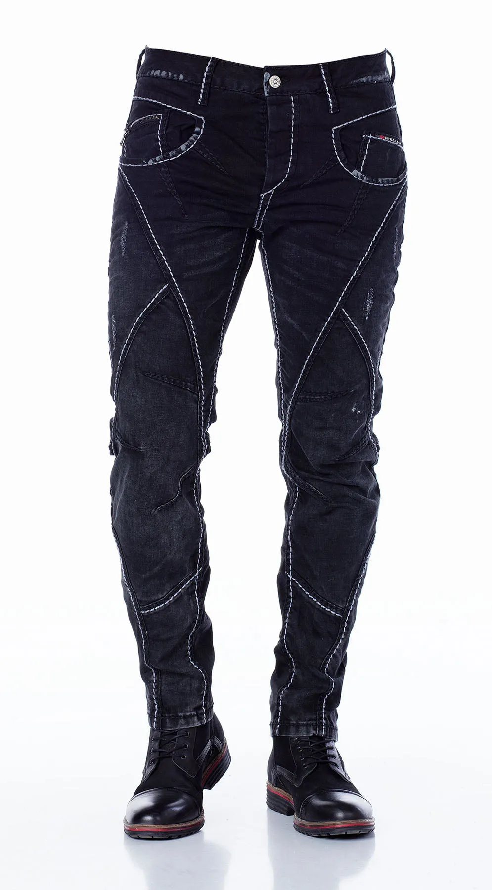 CD288 Herren bequeme Jeans mit Waschungen in Straight Fit