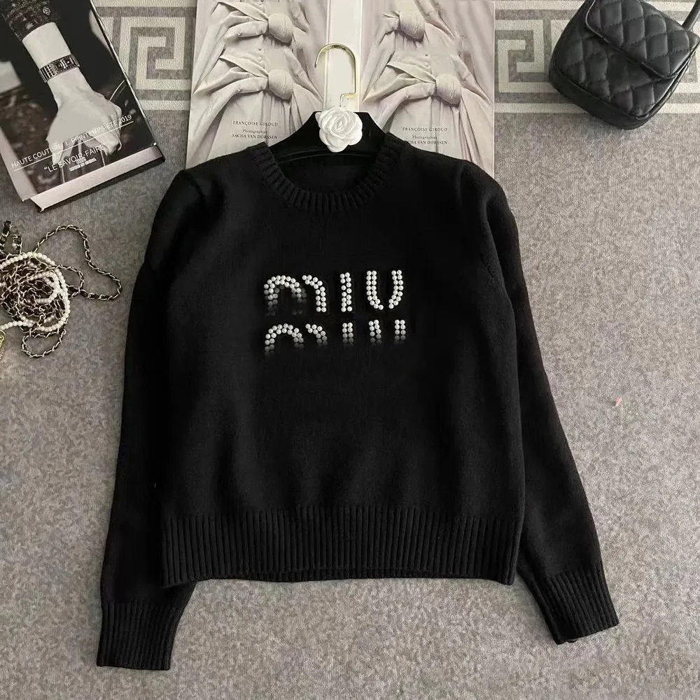 Designer Damen Pullover runden Hals Strickjacke Fashion Pullover High-End-Jacquard-Pullover purer Baumwoll Herbst Winterbrief St
