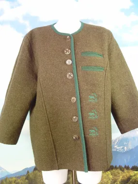 elegante  MÜNCHNER TOP Walkjacke Hirsch-Stickerei Janker Trachtenjacke Gr.40/42