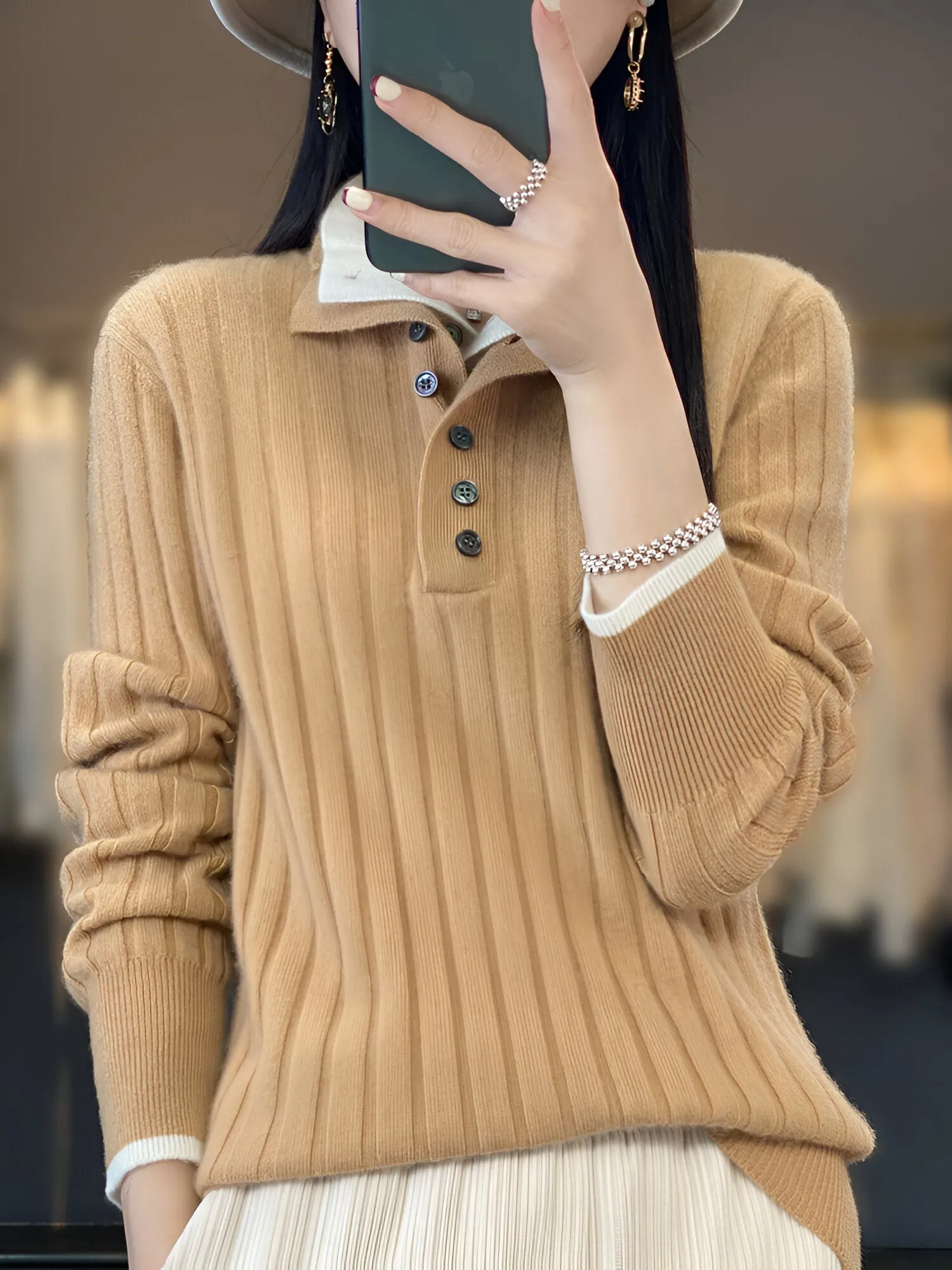 Heidi-Mode |  Lässige Turn-Down Kragen Pullover gestrickte Kleidung Tops