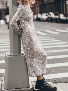 Heidi-Mode | Pailletten Offener Rücken Midi-Kleid