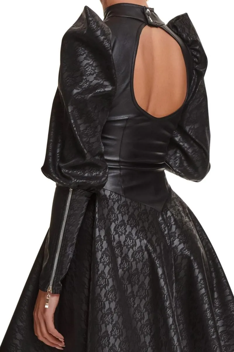 Kunstleder-Kleid mit Blumenmuster