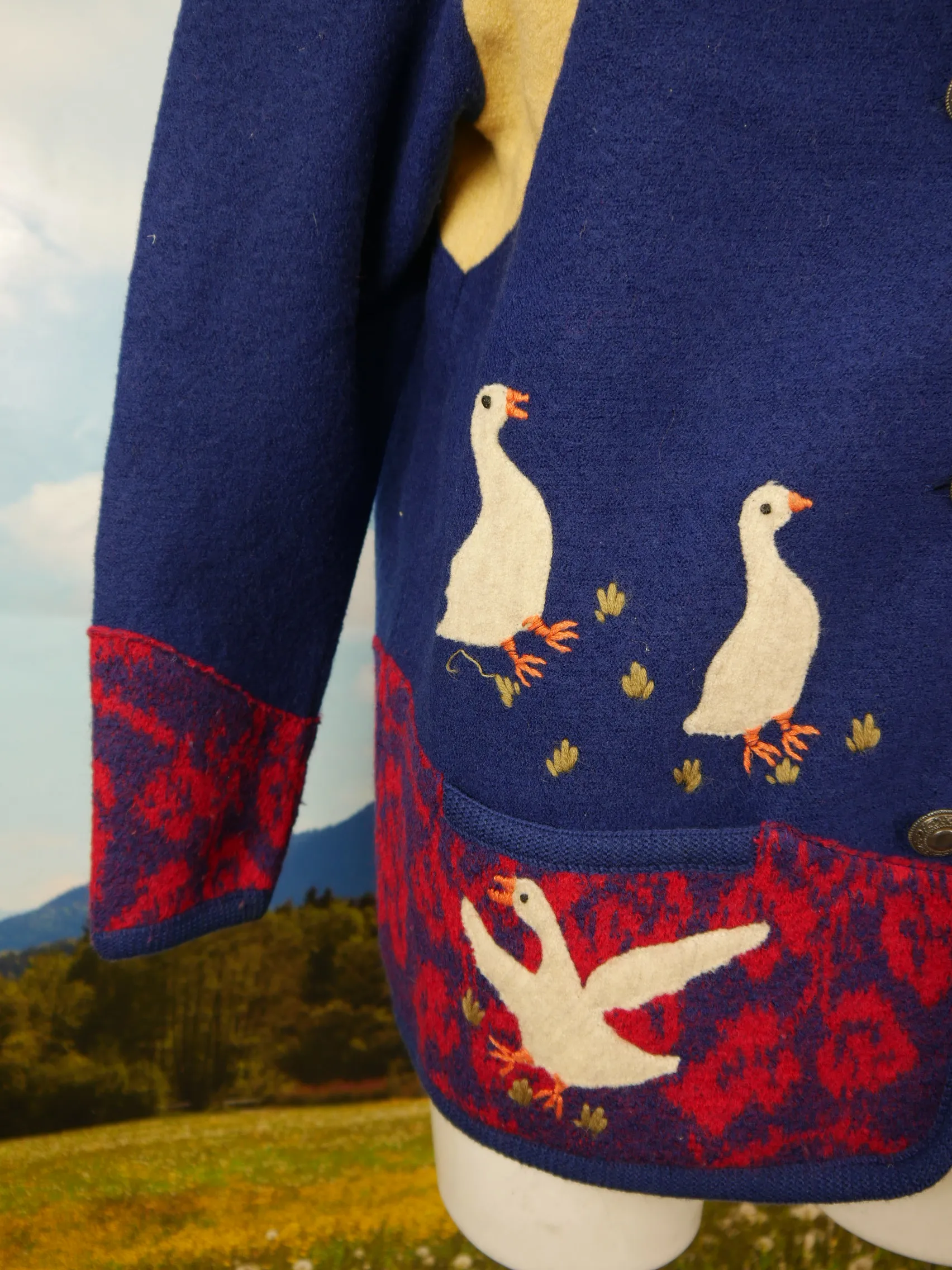 Pfister leicht und warm Walkjacke blau mit Gänse Marie Trachtenjacke Jacke Gr.40