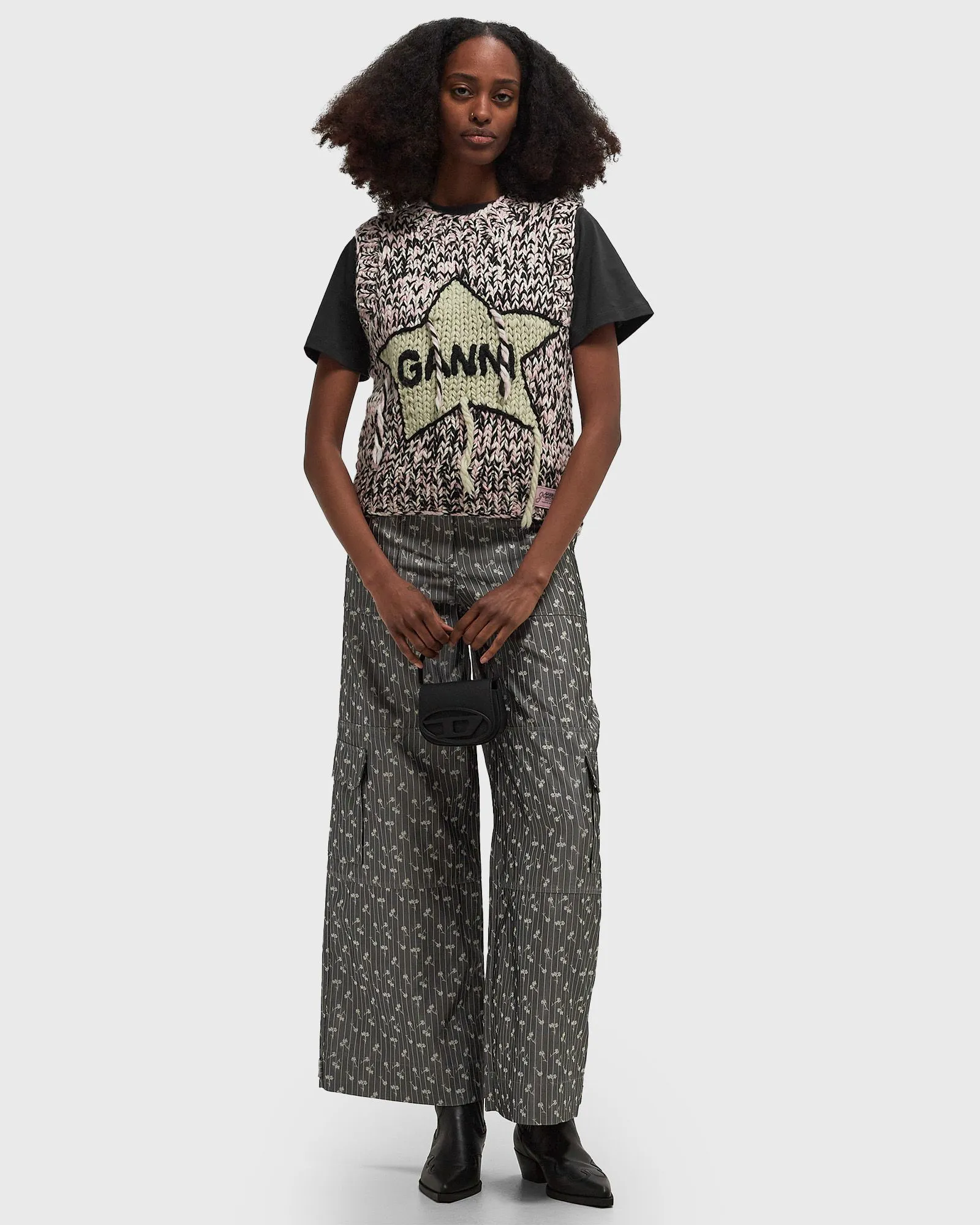 Pullover GANNI Graphic Handknit Wool Vest With Appliqué K2346-868