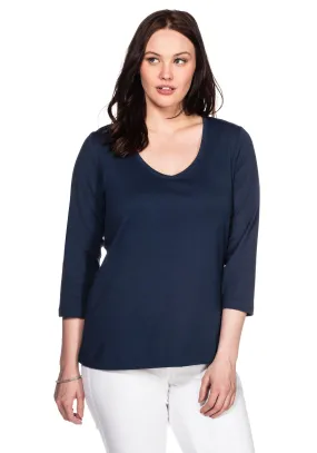 Shirt mit 3/4-Arm und V-Ausschnitt, in Rippqualität