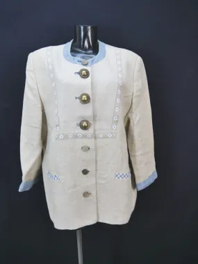 Sportalm Kitzbühel beige mit Edelweiß fesche Damen Leinen Trachtenjacke Gr.44