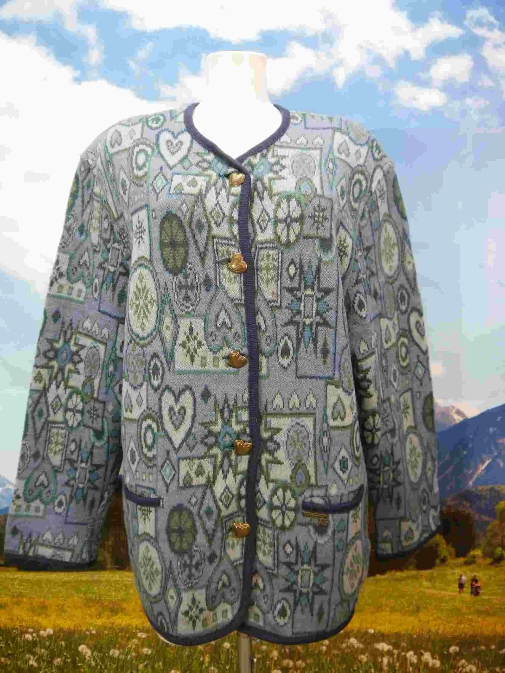 Stapf Tyrol Austria herrliche Strickjacke mit Muster Trachtenjacke Jacke Gr.44