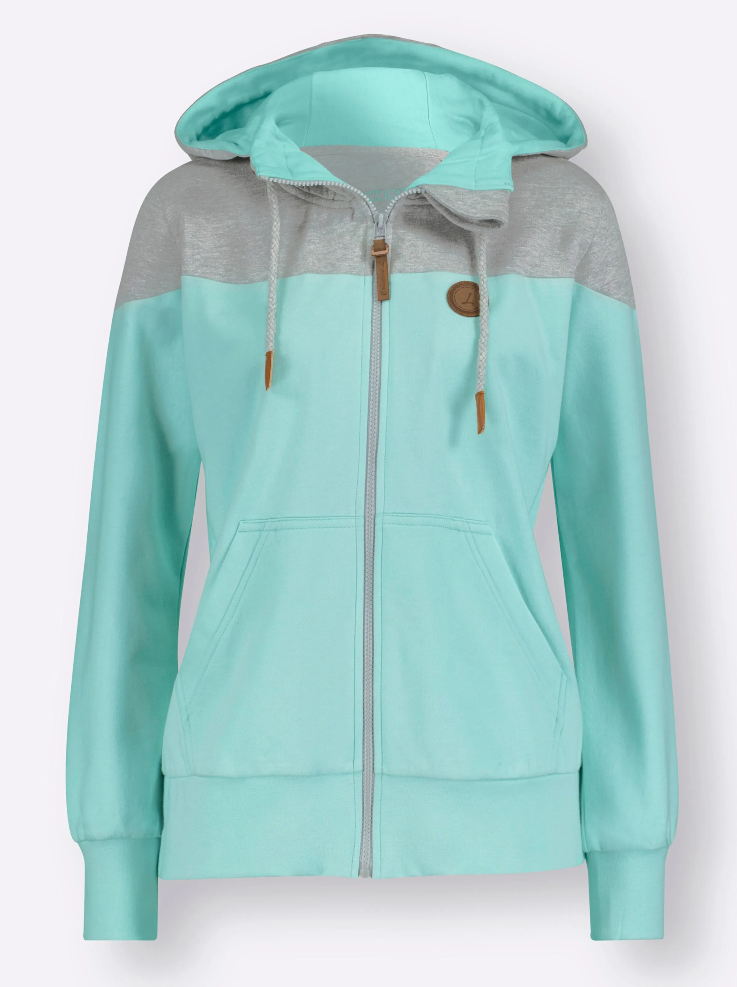 Sweatjacke in mint-hellgrau-meliert